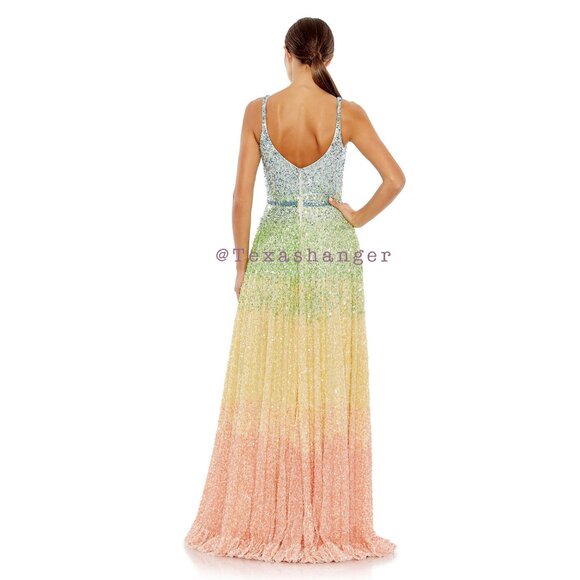 NWT Mac Duggal Sequin Gradient Multi Pastel Color Evening Gown Size 4 5691 - Picture 3 of 10